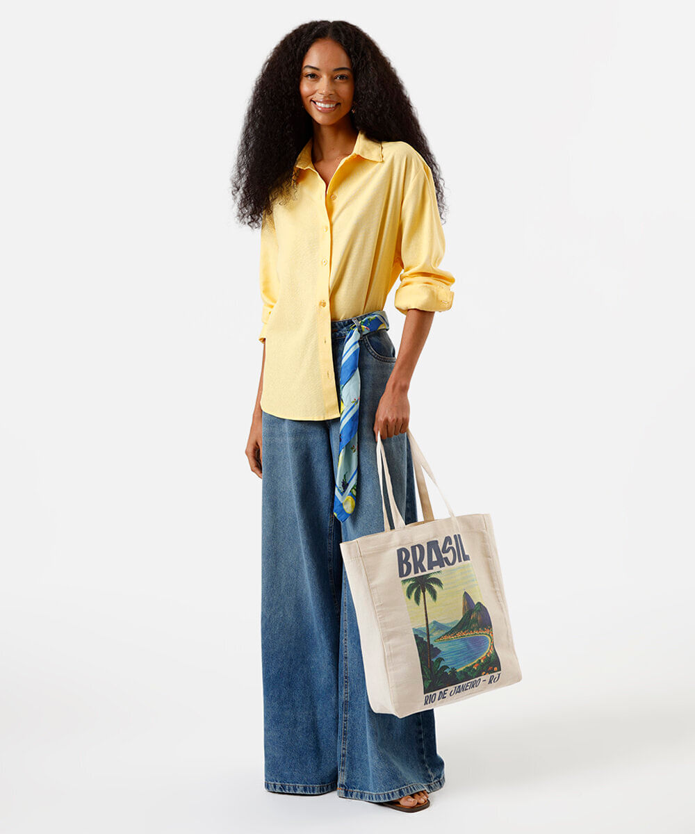camisa feminina com linho oversized amarela