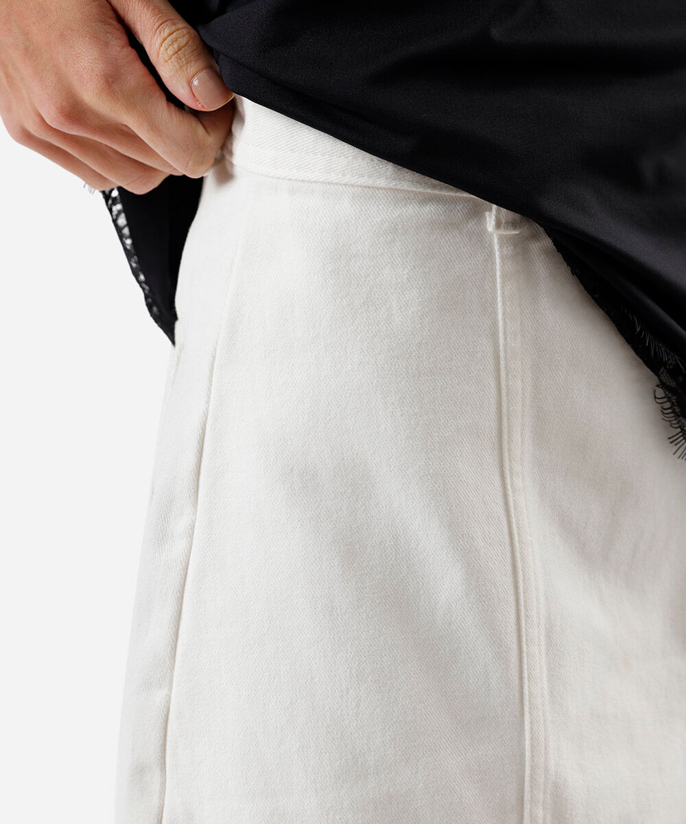 short saia feminino jeans com recorte off white