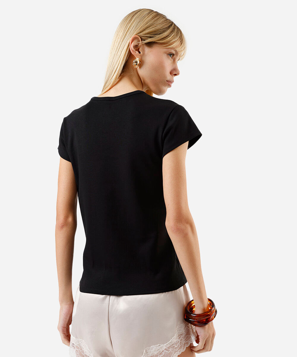 camiseta baby look feminina de algodão peruano interlock preta