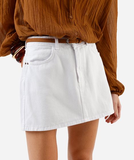 minissaia sarja cintura média com cinto branca