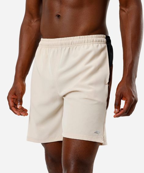 short masculino esportivo com recortes bege