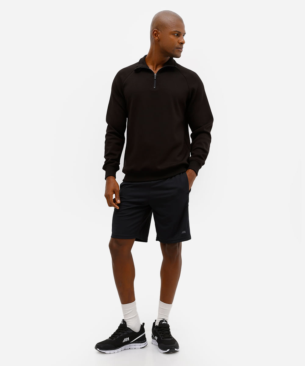 blusão masculino esportivo ace gola alta com zíper preto
