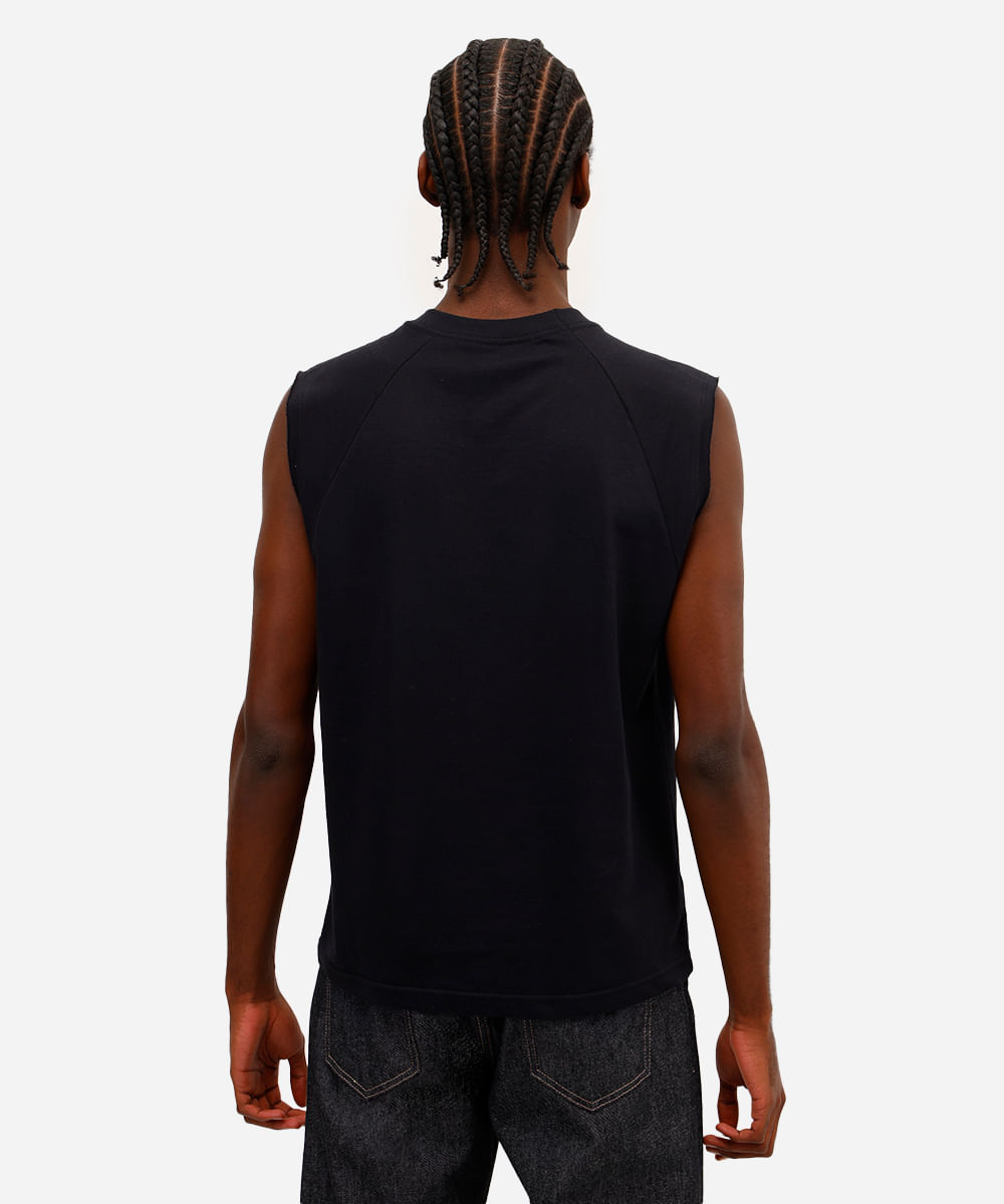 regata masculina machão de moletinho raglan preta