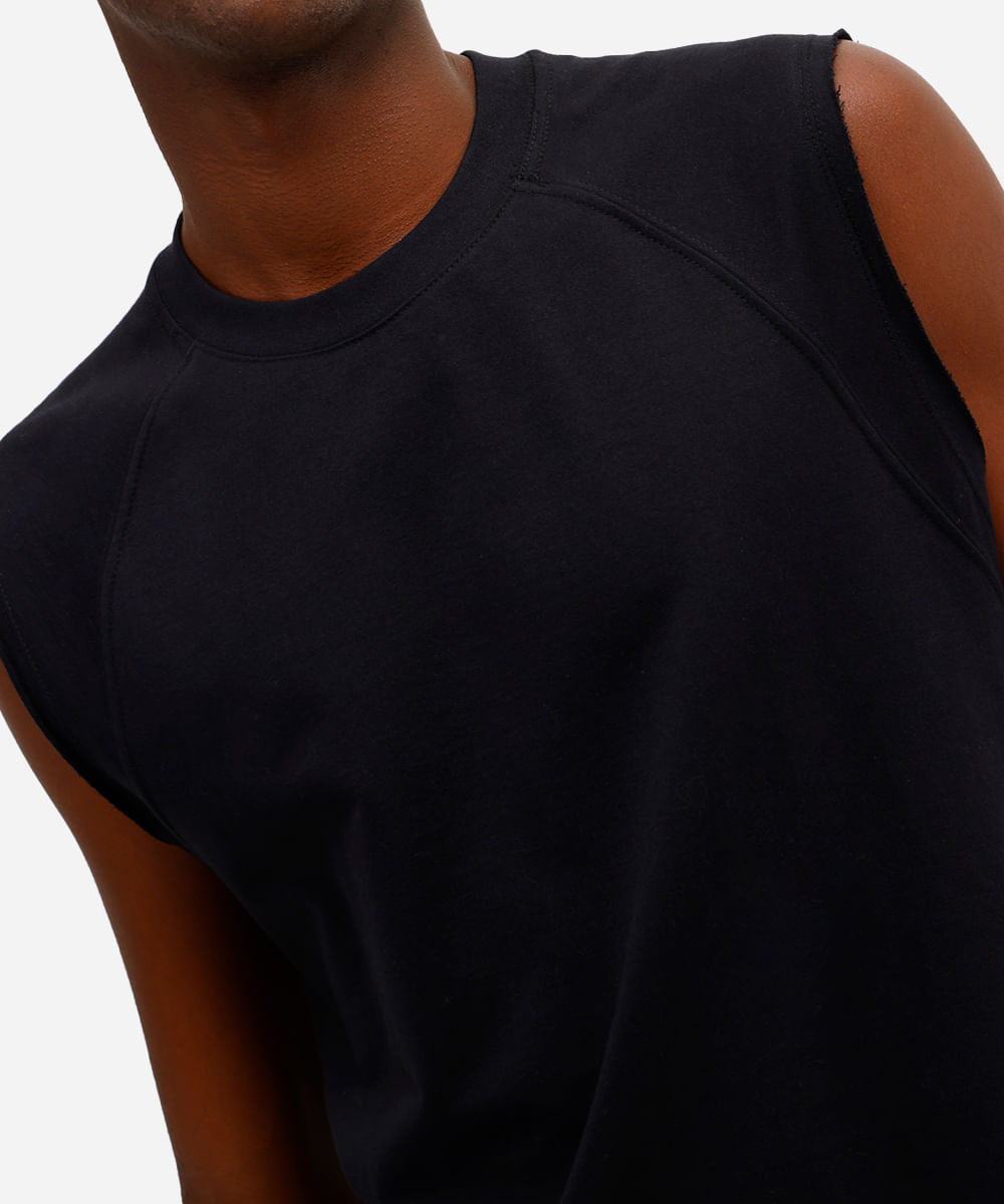 regata masculina machão de moletinho raglan preta