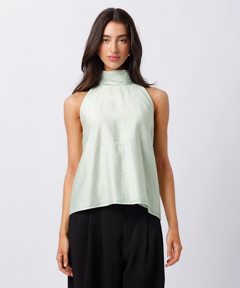 blusa halterneck feminina com recorte e amarração mindset verde