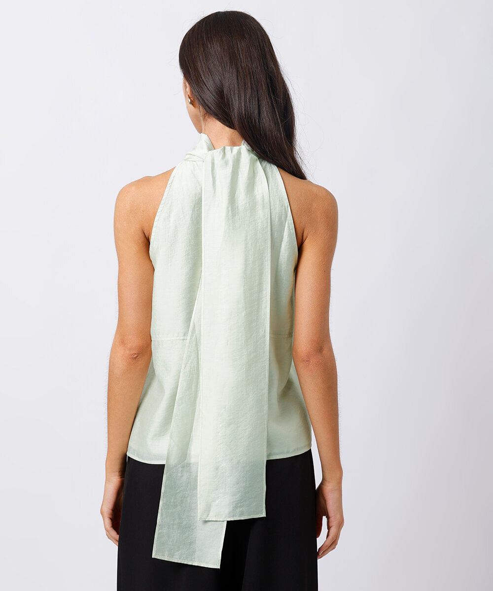 blusa halterneck feminina com recorte e amarração mindset verde