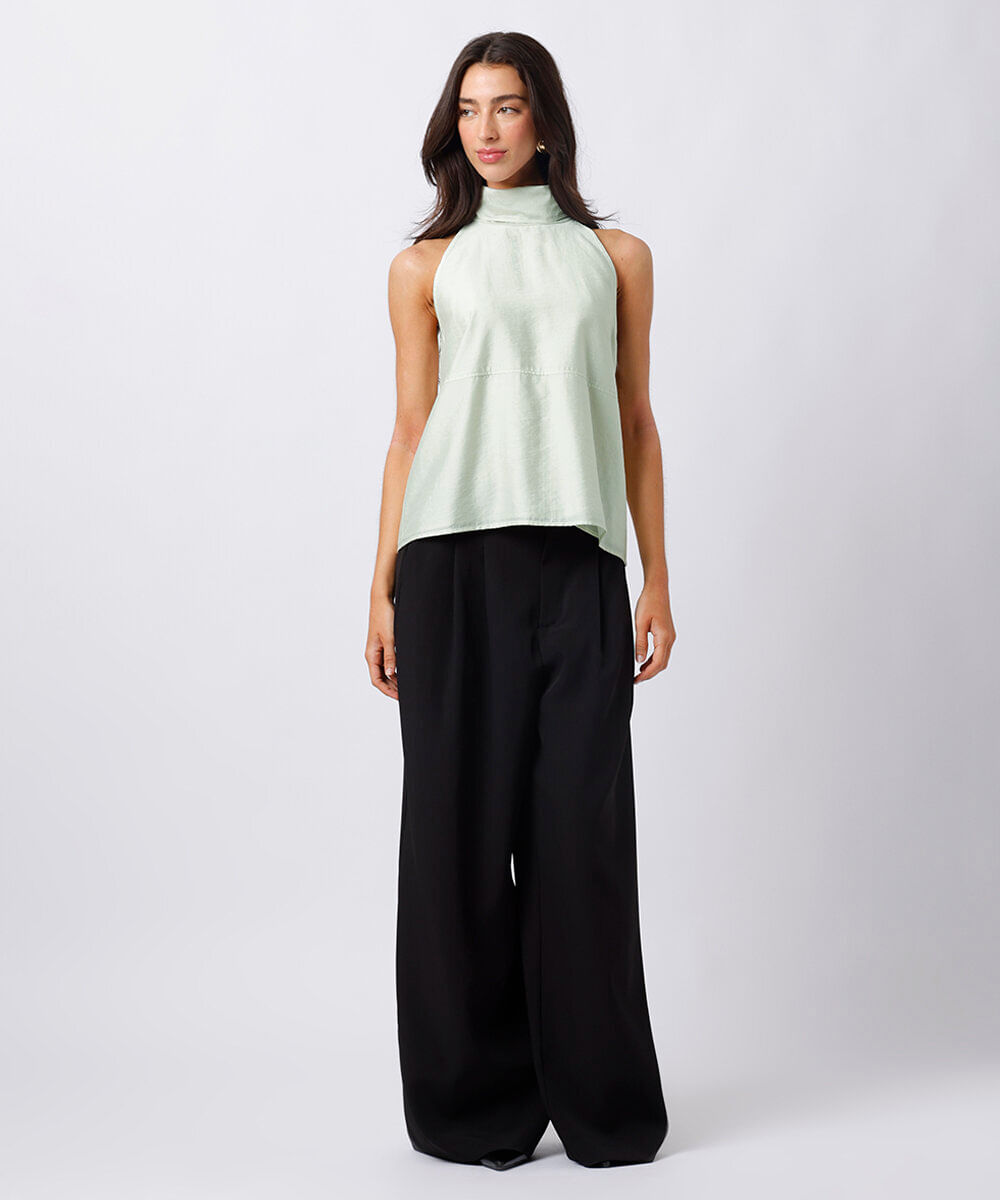 blusa halterneck feminina com recorte e amarração mindset verde