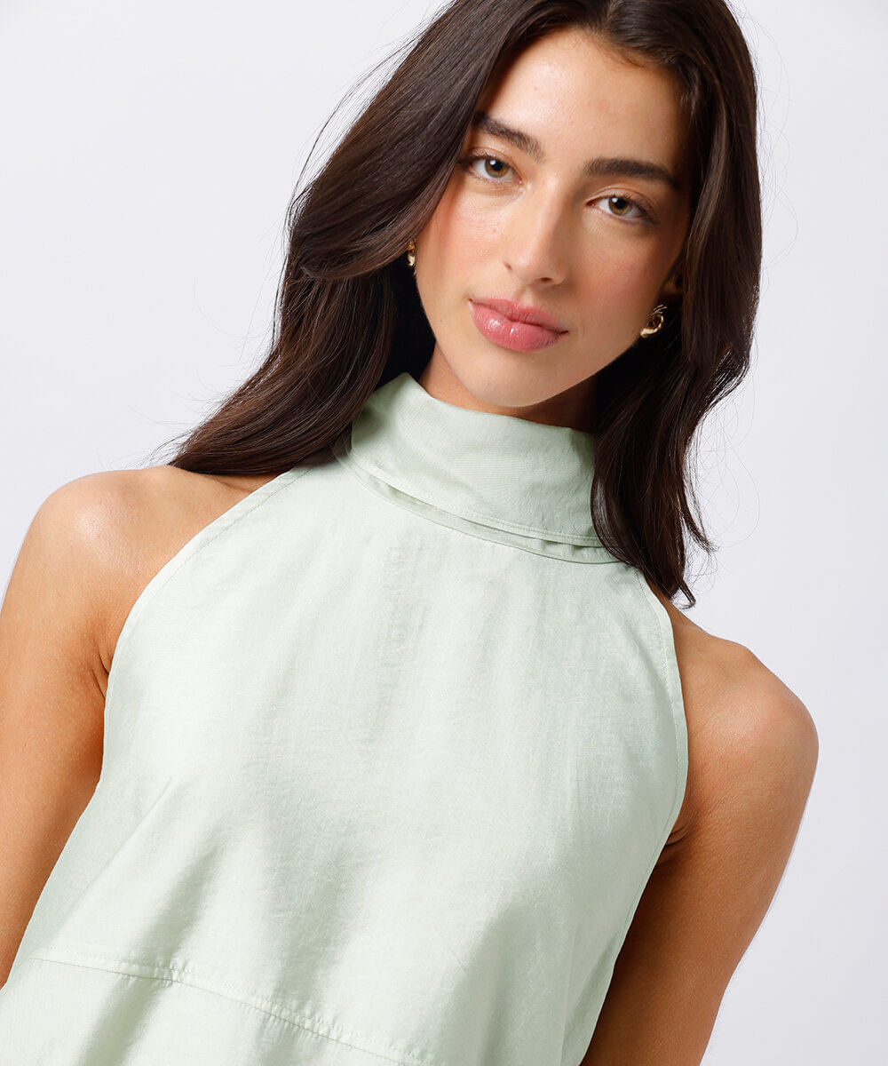 blusa halterneck feminina com recorte e amarração mindset verde