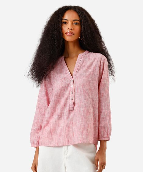 bata algodão manga longa com botões listrada vermelha