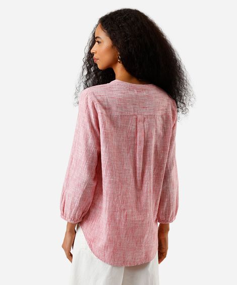 bata algodão manga longa com botões listrada vermelha