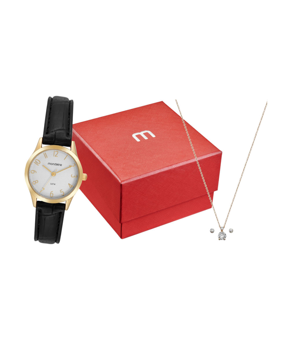 kit relógio feminino mondaine analógico 32794lpmkdh1k1 dourado