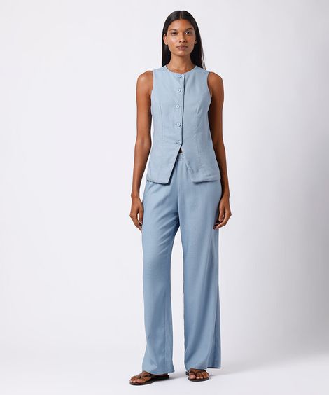 colete feminino com abotoamento frontal e decote canoa mindset azul