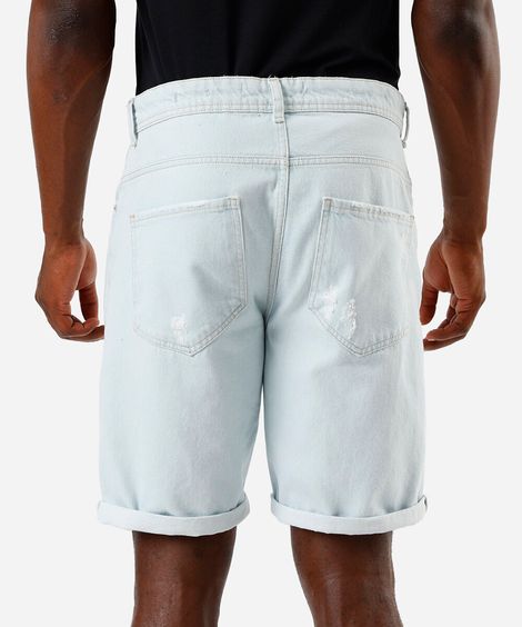bermuda reta masculina jeans barra dobrada destroyed azul