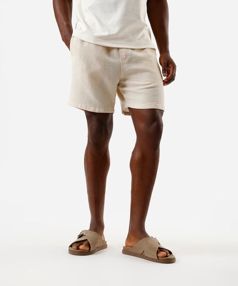 bermuda reta masculina de algodão texturizada off white
