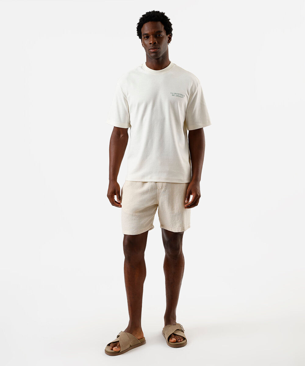 bermuda reta masculina de algodão texturizada off white