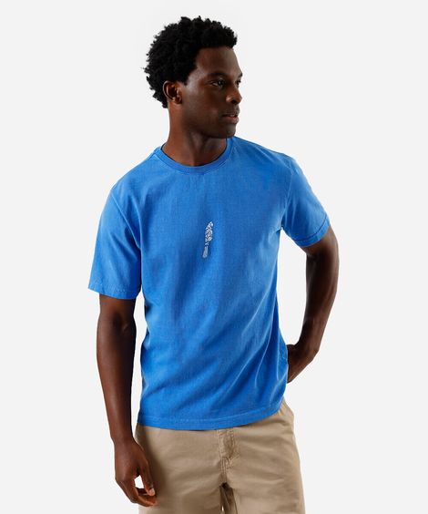 camiseta masculina de algodão estampada azul