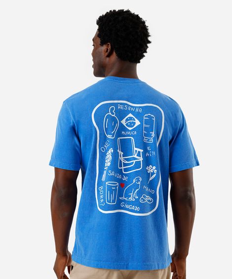 camiseta masculina de algodão estampada azul