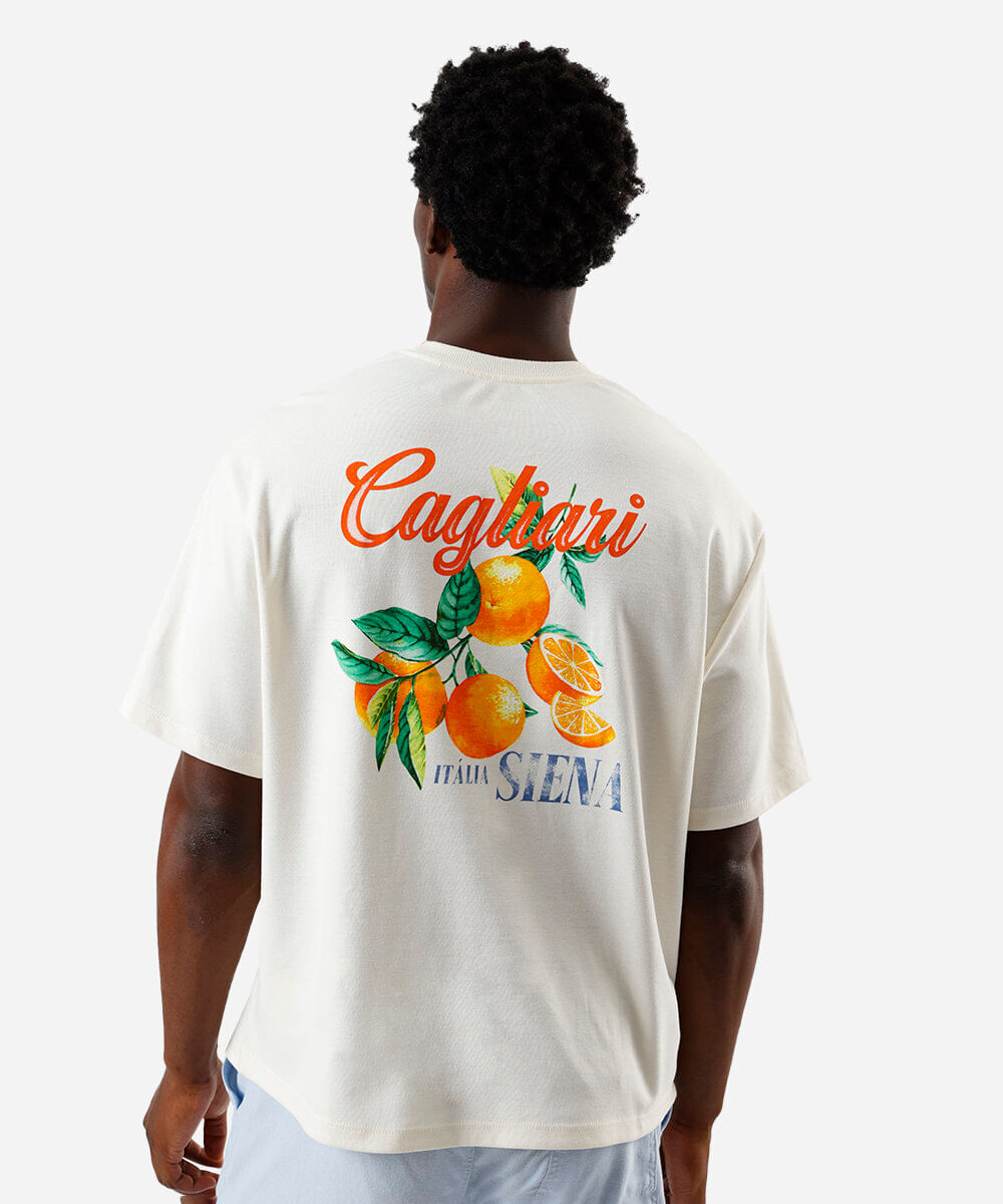 camiseta masculina box estampa laranjas off white