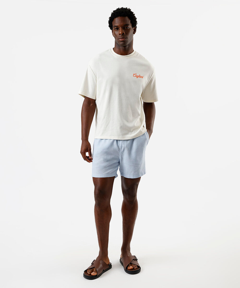 bermuda jogger linho cós elastico e cordão azul