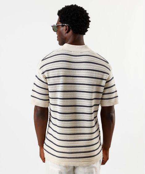 polo masculina de tricot relaxed com listras off white