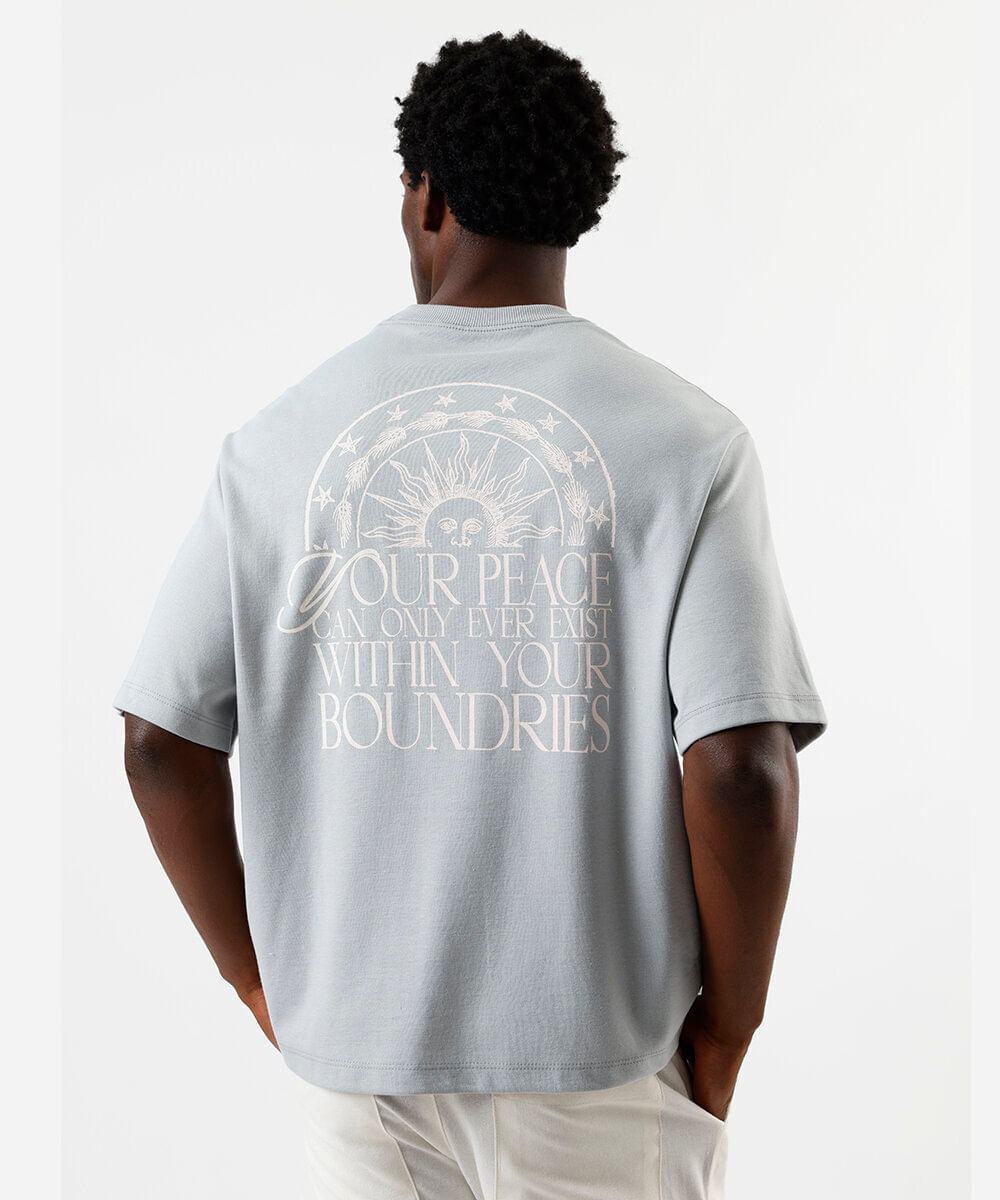 camiseta box fit masculina com algodão estampada azul