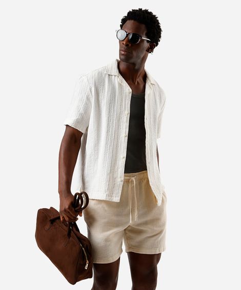 camisa maculina manga curta boho off white