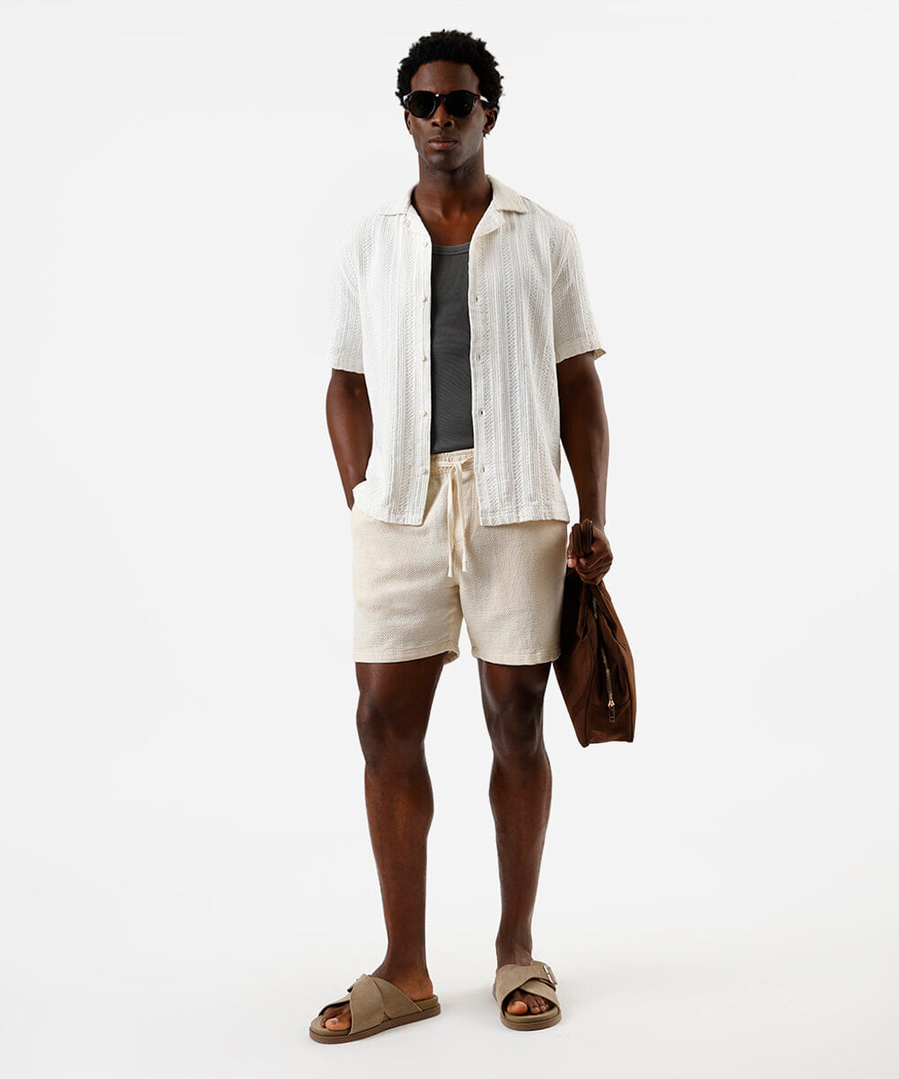 camisa maculina manga curta boho off white
