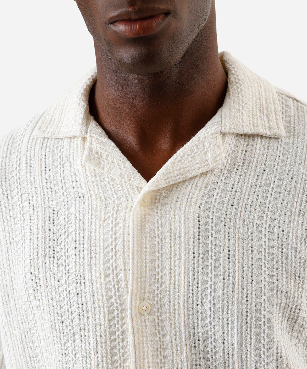 camisa maculina manga curta boho off white