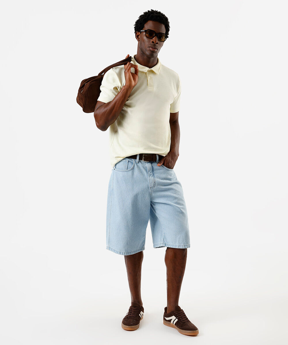 polo slim de algodão manga curta amarela