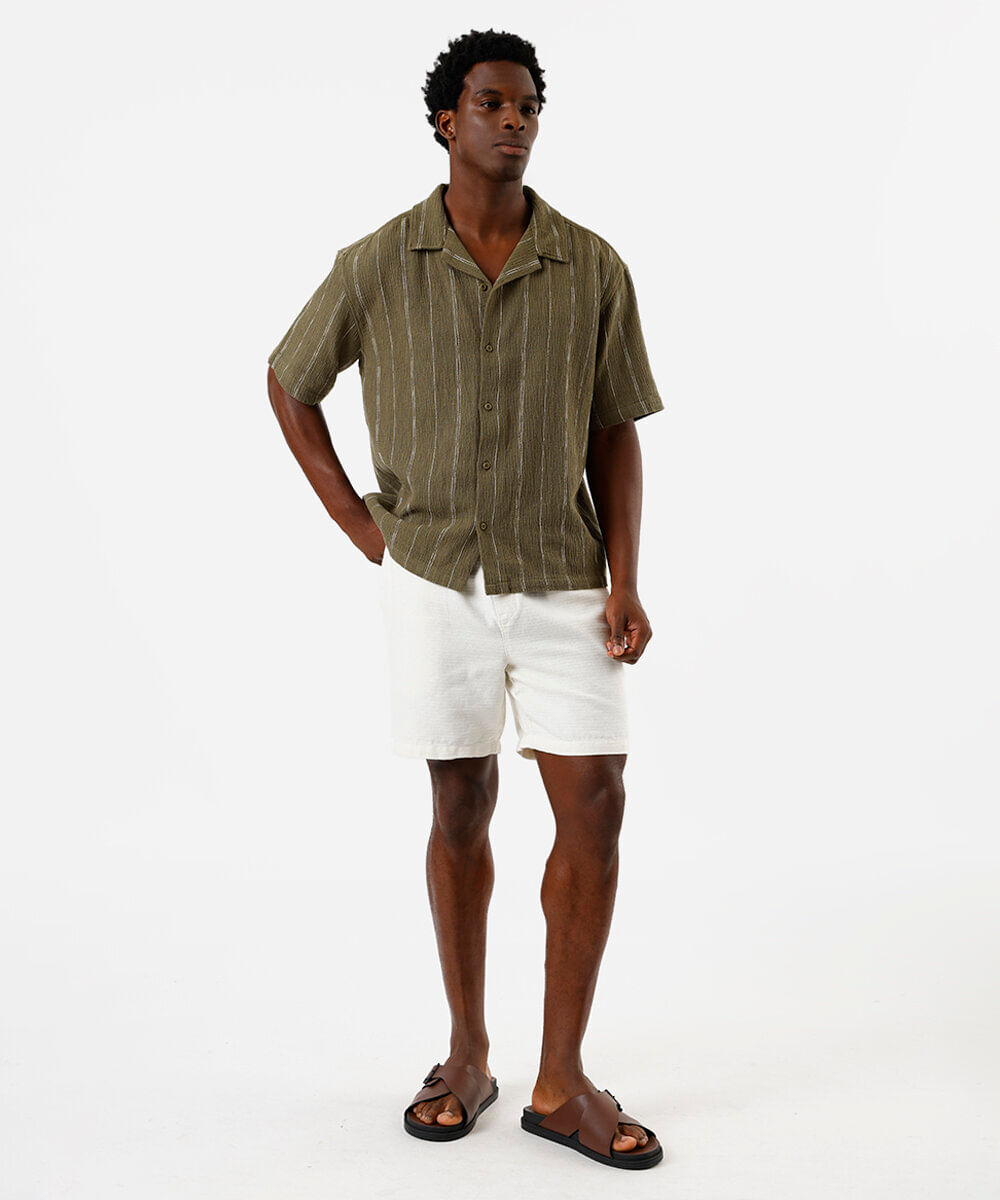 bermuda jogger masculina de algodão texturizada off white