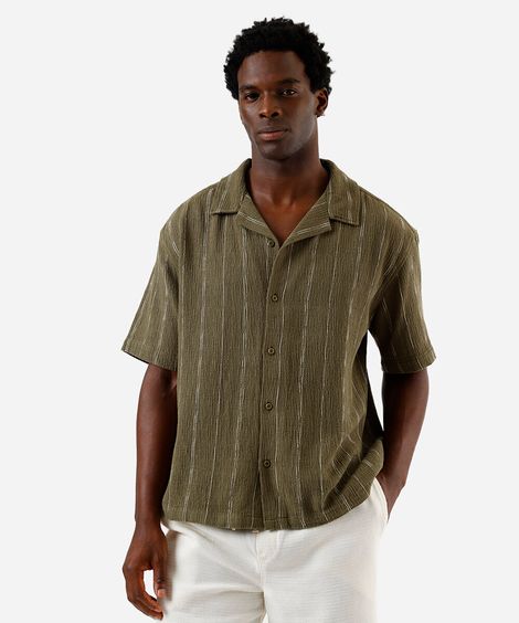 camisa masculina de algodão listrada verde