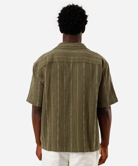 camisa masculina de algodão listrada verde
