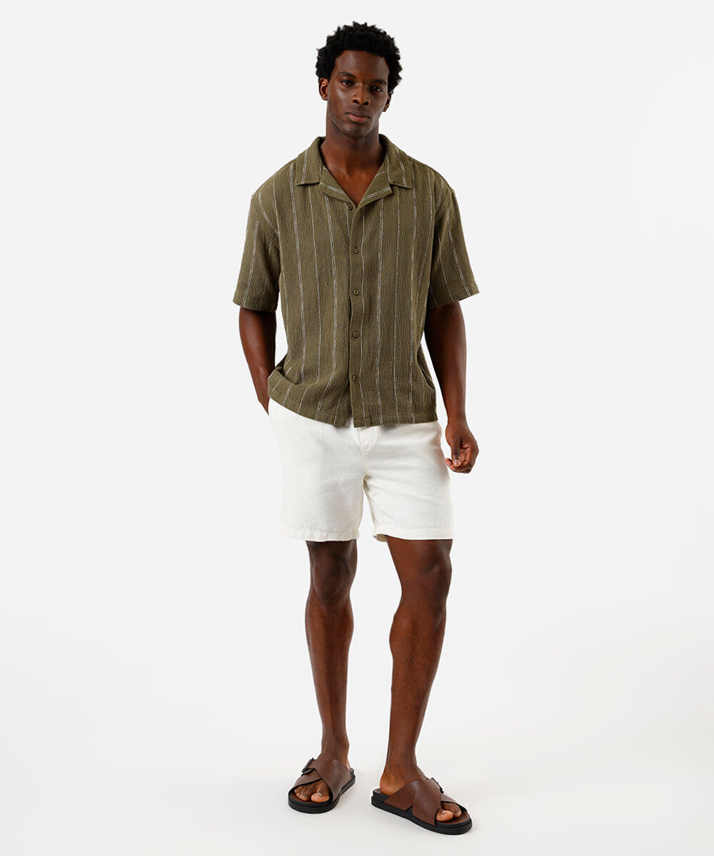 camisa masculina de algodão listrada verde