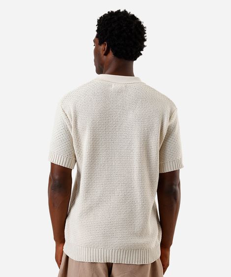 polo masculina de tricot com botão bege