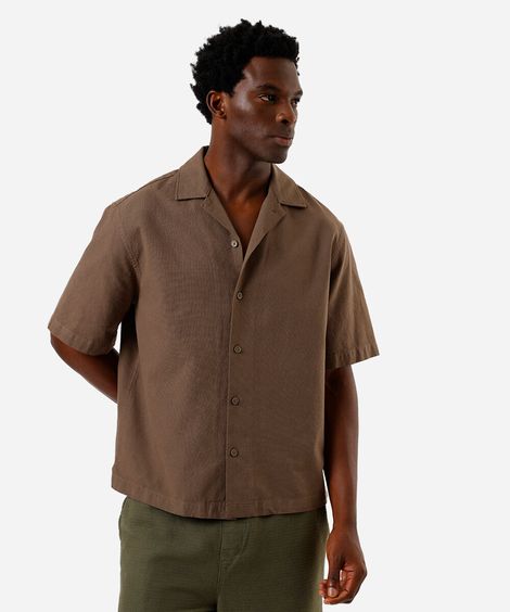 camisa masculina de algodão com mangas curtas marrom