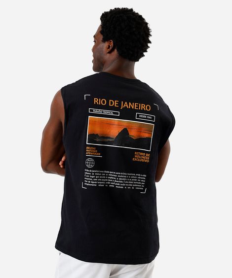 regata machão masculina em algodão rio de janeiro  preta