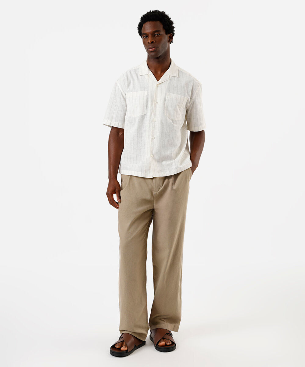 camisa relaxed masculina de algodão listrada branco