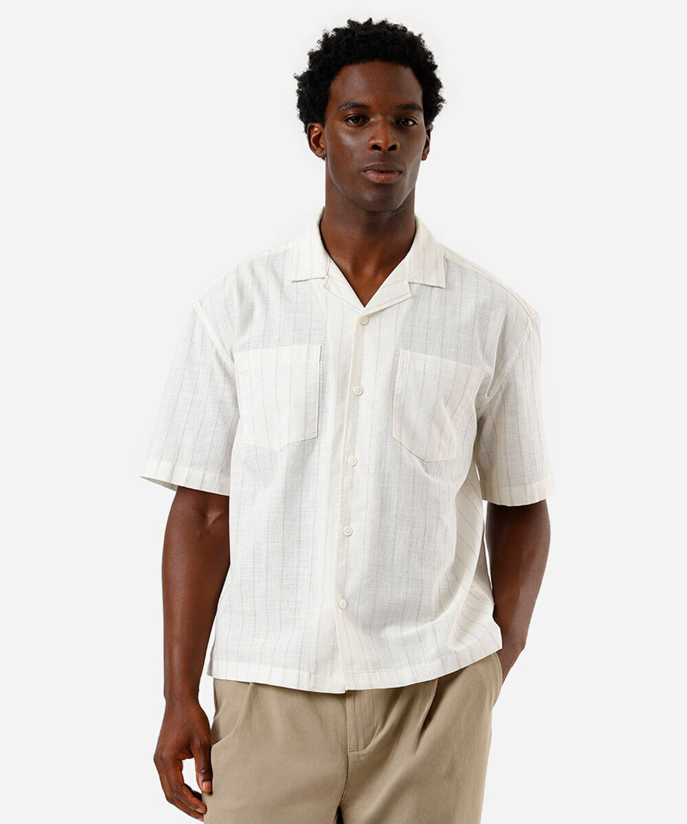 camisa relaxed masculina de algodão listrada branco