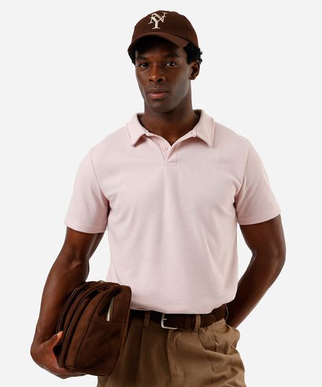 polo slim de algodão manga curta rosa