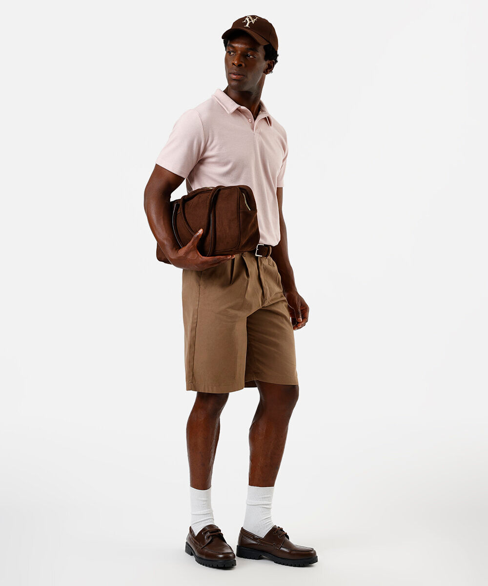 polo slim de algodão manga curta rosa