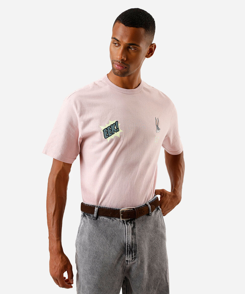 camiseta boxy de algodão looney tunes rosa