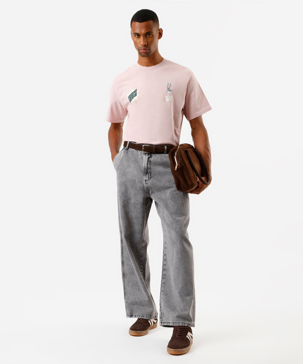 camiseta boxy de algodão looney tunes rosa