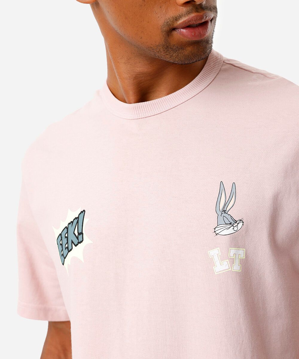 camiseta boxy de algodão looney tunes rosa