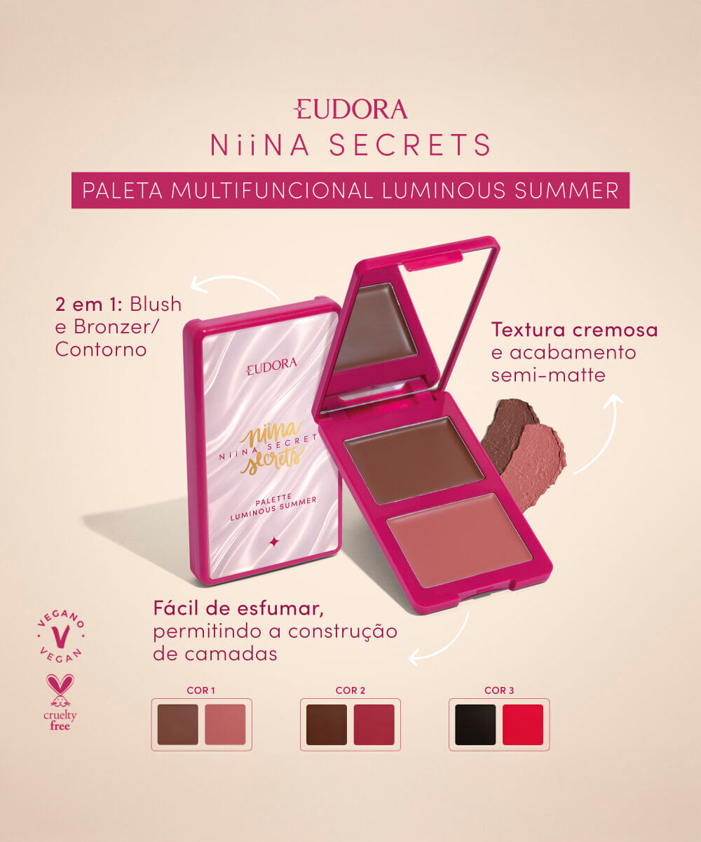 paleta eudora by niina secrets palette multifuncional luminous summer cor 3 7g