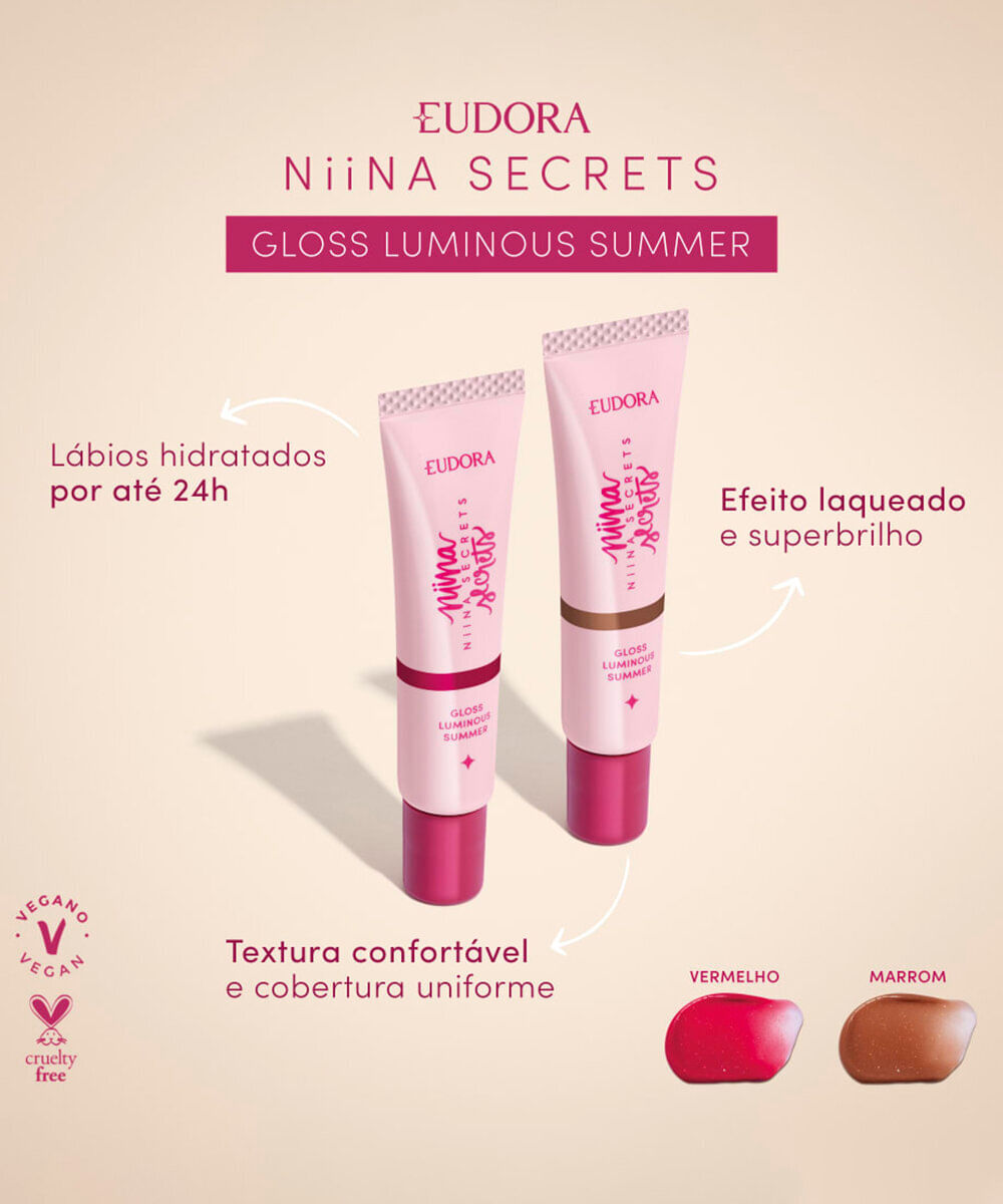 gloss eudora by niina secrets luminous summer vermelho 12g