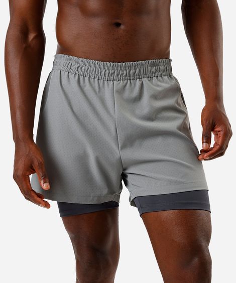 short masculino esportivo com bermuda de compressão cinza