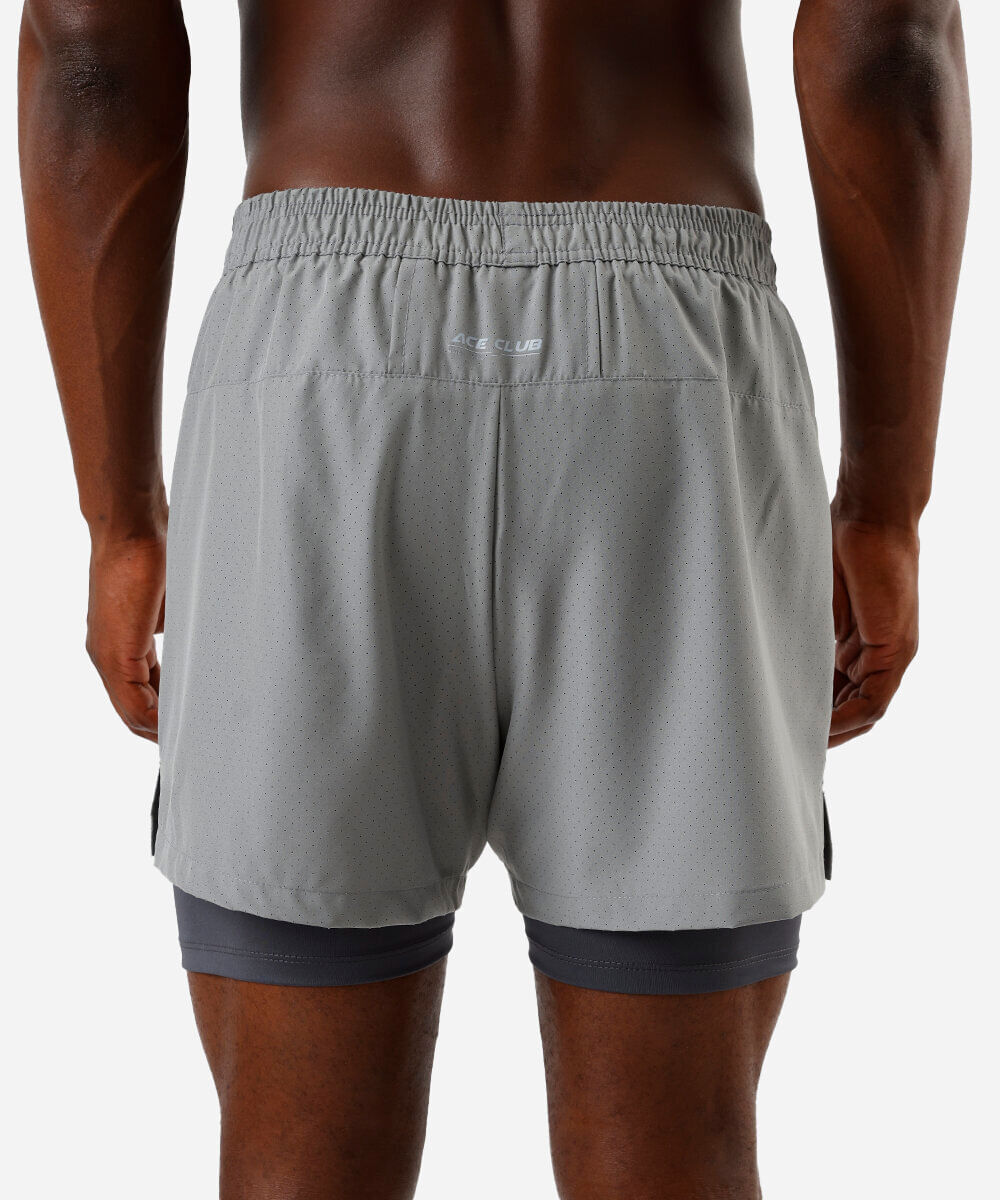 short masculino esportivo com bermuda de compressão cinza