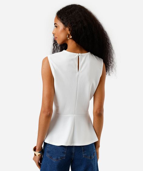 blusa feminina em peplum com cinto forrado off white