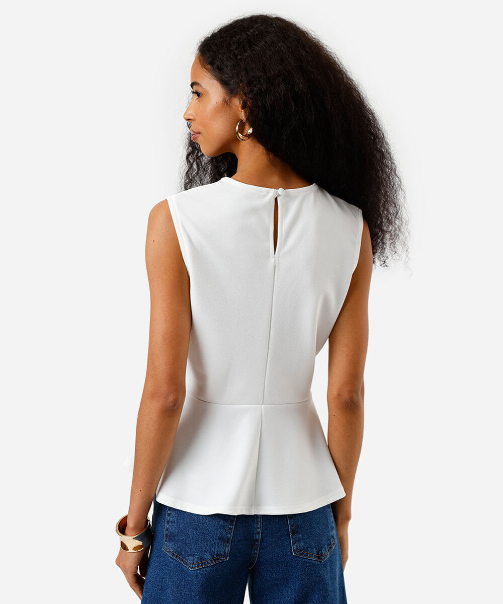 blusa feminina em peplum com cinto forrado off white