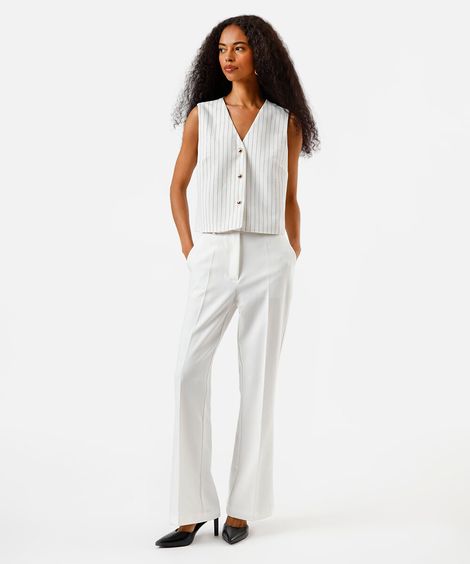 calça flare feminina de alfaiataria com cinto off white